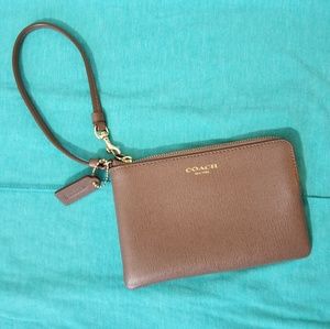 Coach Grey Saffiano Leather Wristlet
